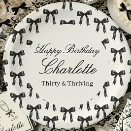 Prato De Papel Black Bow Pattern Birthday Black and White Vintage