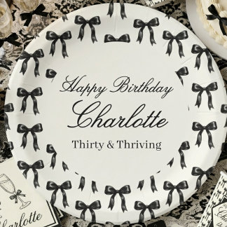Prato De Papel Black Bow Pattern Birthday Black and White Vintage