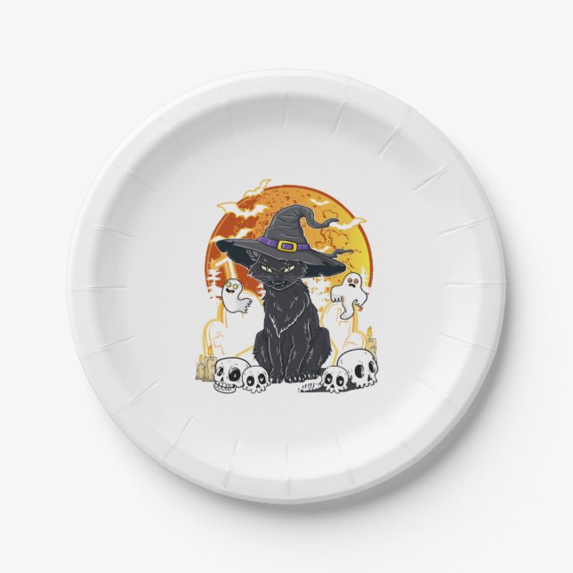 Prato De Papel Black Cat Halloween (Frente)