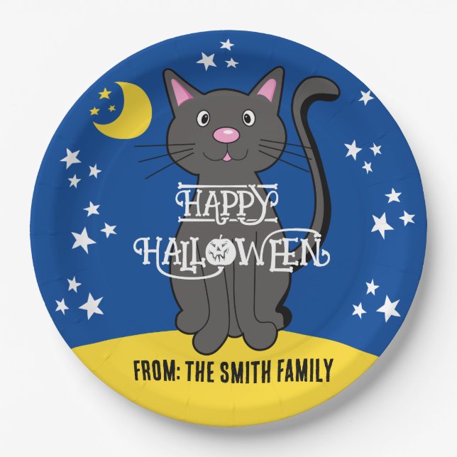 Prato De Papel Black Cat Halloween Stars Moon Cuecas (Frente)