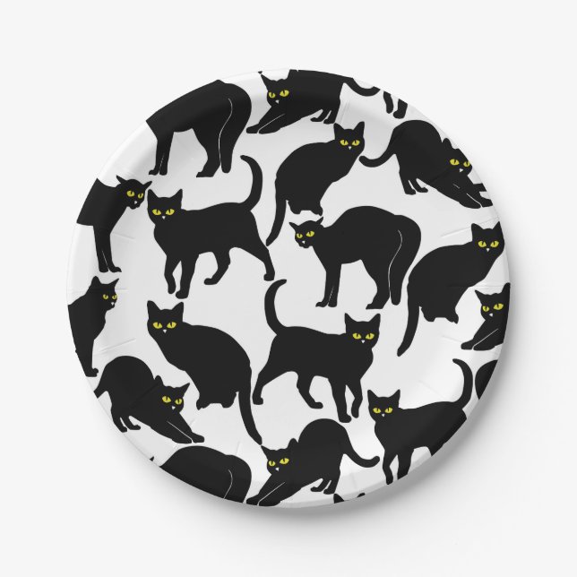 Prato De Papel Black Cats on White (Frente)