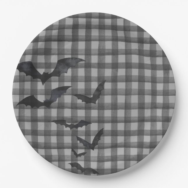 Prato De Papel Black Gingham Little Boo Ghost Birthday (Frente)