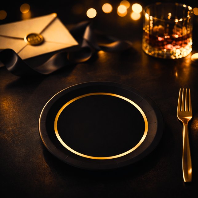 Prato De Papel Black & Gold Poker Night Party Plates (Criador carregado)