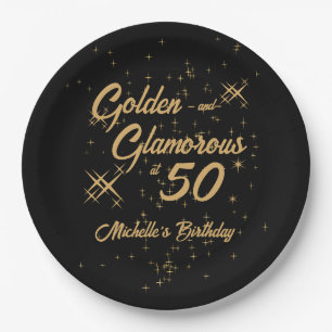 Prato De Papel Black Gold Retro Golden Glamouroso Aniversário de