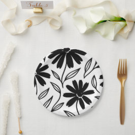 Prato De Papel Black Ink Daisies Boho Chá de Noiva