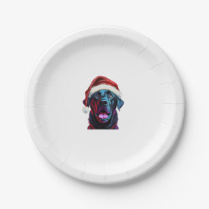 Prato De Papel Black Lab Christmas Magic_ Labrador no Santa Hat