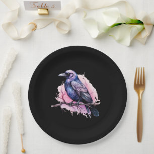 Prato De Papel Black Raven em uma Ilustração de Ramificação