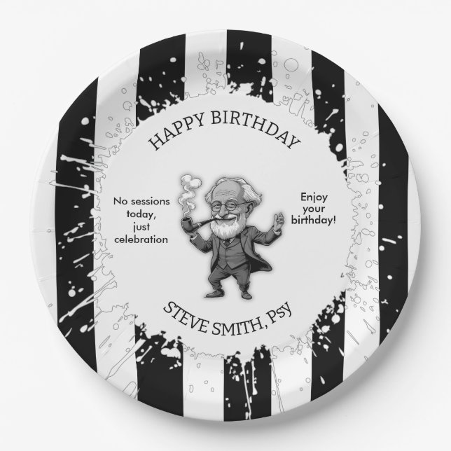 Prato De Papel Black White Stripe Psychology Freud CARTOON (Frente)