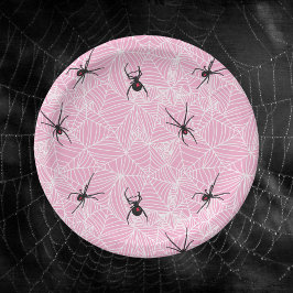 Prato De Papel Black Widow Spider Web Pink