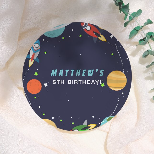 Prato De Papel Blast Off! Outer Space Birthday Party (Criador carregado)