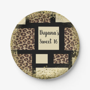 Prato De Papel Bloco de cor Creme Marfim Preto & Leopardo Guepard