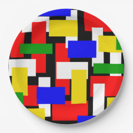 Prato De Papel Blocos vermelhos, amarelos, pretos, azuis e verdes