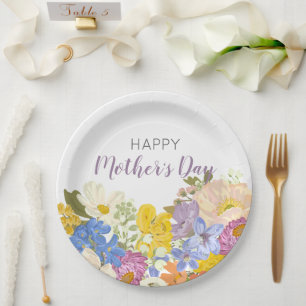 Prato De Papel Blogues Florais de Dia de as mães Felizes