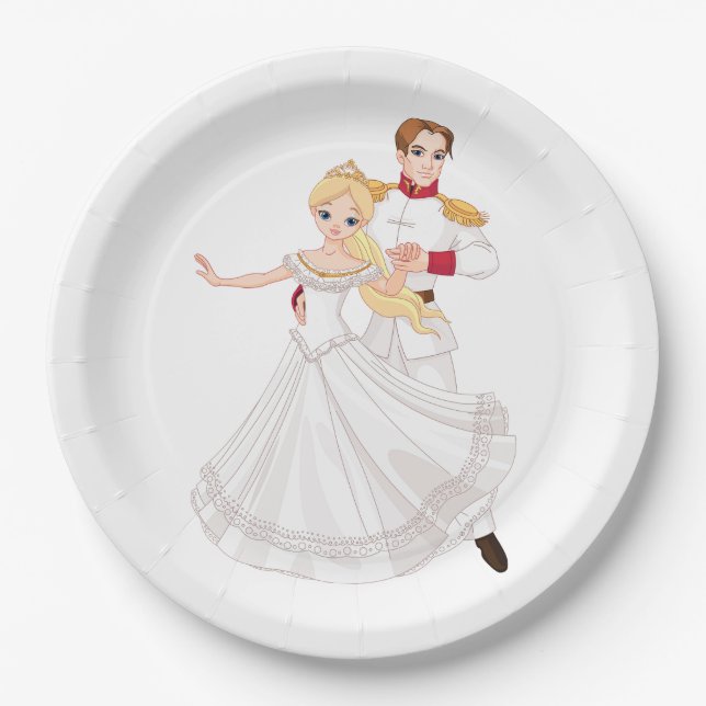 Prato De Papel Blonde Princess and Charming Prince Fairytale (Frente)