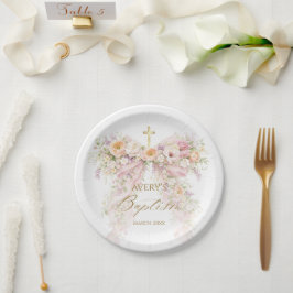 Prato De Papel Bloom Floral Bow Girl Baptism