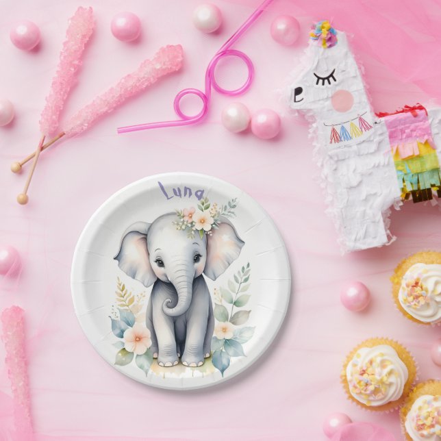 Prato De Papel Blooming Baby Elephant (Festa)