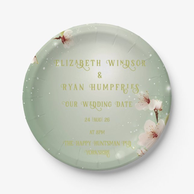 Prato De Papel Blossomas de Amor" Coleção de Convite Caseiro (Frente)