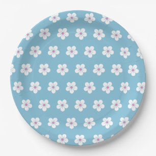Prato De Papel Blossomas de Cereja Branca em Azul
