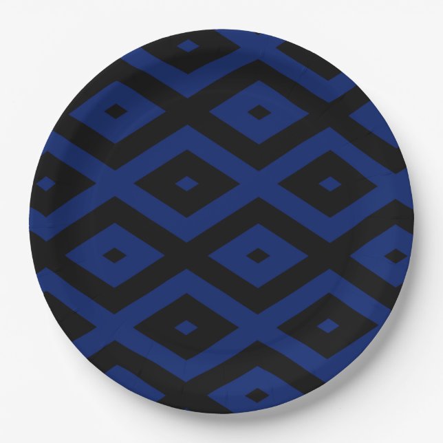 Prato De Papel Blue and black diamond pattern (Frente)