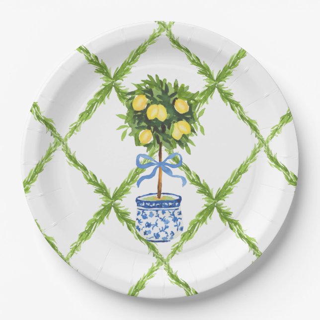Prato De Papel Blue and Green Chinoiserie Topiary Lemon Plates (Frente)