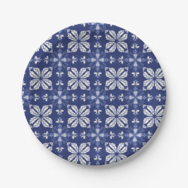 Prato De Papel Blue and white paper plate with intricate floral