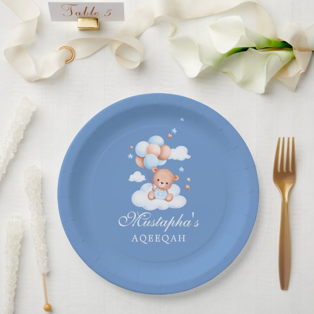 Prato De Papel Blue Aqiqah Baby Boy Paper Plates (Casamento)