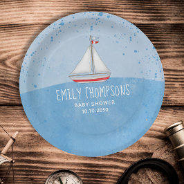 Prato De Papel Blue Baby Boy Watercolor Chá Personalizado