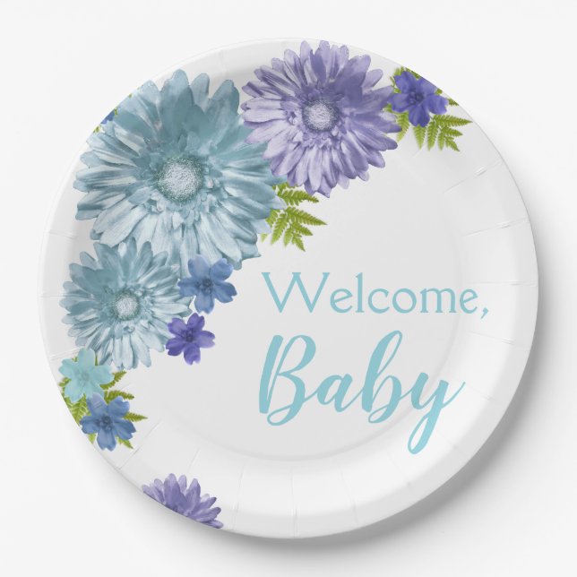 Prato De Papel Blue Baby In Bloom Brunch Chá (Frente)