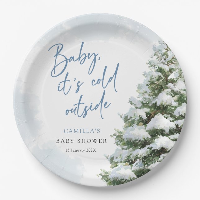 Prato De Papel Blue Baby It's Cold Outside Baby Shower (Frente)