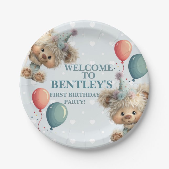 Prato De Papel Blue Balloon Hedgehogs Celebration (Frente)