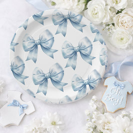 Prato De Papel Blue Bow Baby Boy Elegant Baby Shower