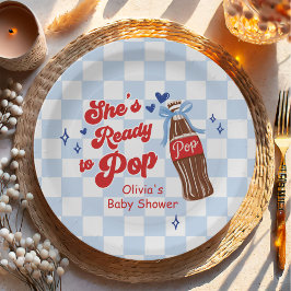 Prato De Papel Blue Bow She's Ready to Pop Baby Shower