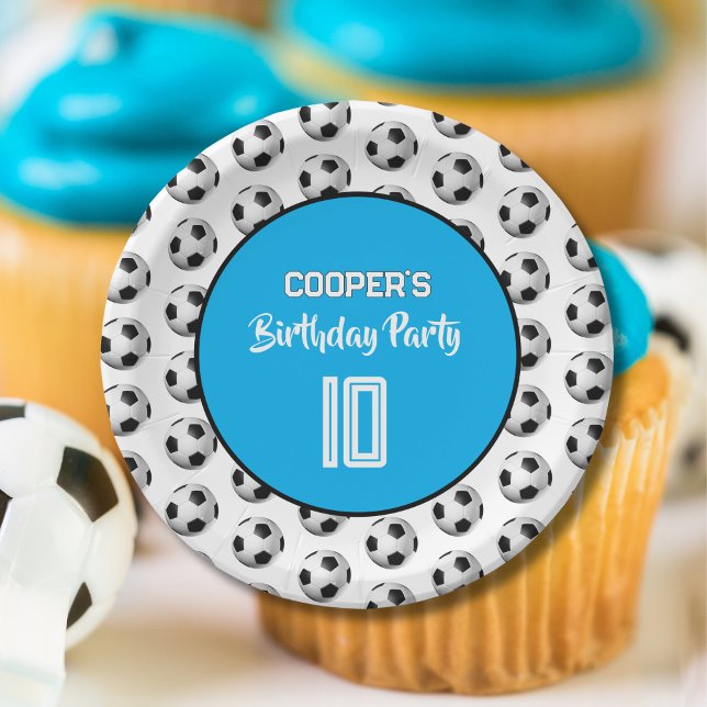 Prato De Papel Blue Boy Soccer Birthday Party (Criador carregado)