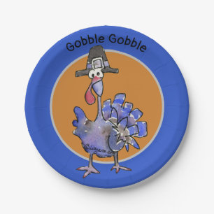 Prato De Papel Blue Cartoon Turkey Gobble