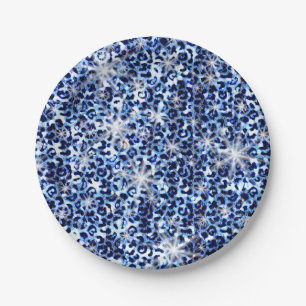 Prato De Papel Blue Cheetah Sparkles