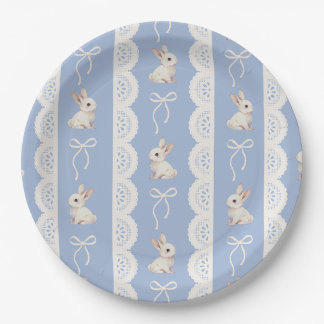 Prato De Papel Blue Coquette Bow Bunny Lace Pattern Paper Plate