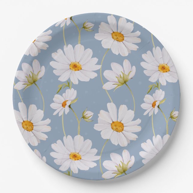 Prato De Papel Blue Daisy Paper Plates (Frente)