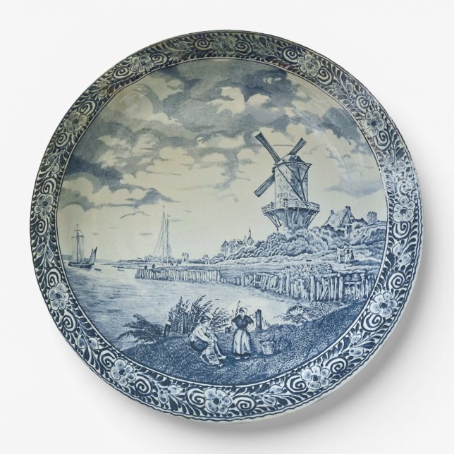 Prato De Papel Blue Delft Windmill Placa Holandesa (Frente)