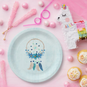 Prato De Papel Blue Dreamcatcher Na moda Boho Design