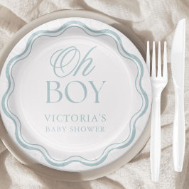Prato De Papel Blue Elegant Minimal Oh Boy Baby Shower