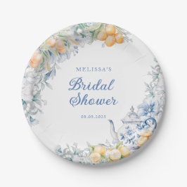 Prato De Papel Blue Floral and Citrus Chá de panela Tea Party