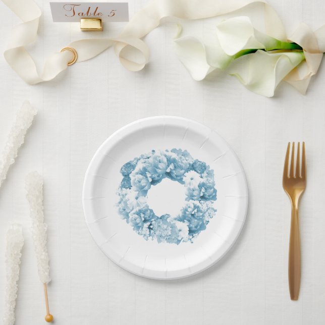 Prato De Papel Blue Floral Wreath Wedding (Casamento)