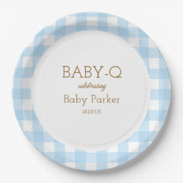 Prato De Papel Blue Gingham Baby-Q Circular Plate 2
