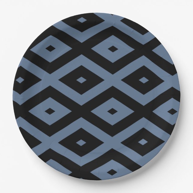 Prato De Papel Blue grey and black diamond pattern (Frente)