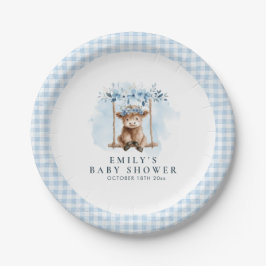 Prato De Papel Blue Highland Cow Boy Baby Shower