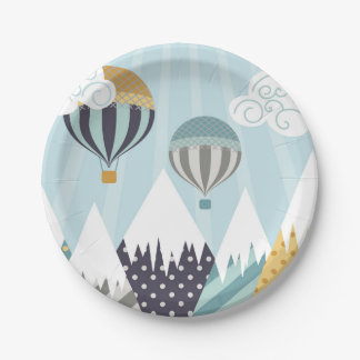 Prato De Papel Blue Hot Air Balloons