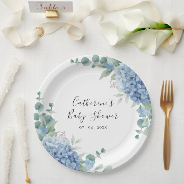 Prato De Papel Blue Hydrangea Floral Baby Shower (Casamento)