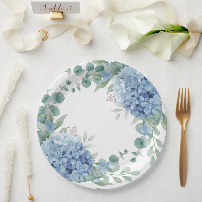 Prato De Papel Blue Hydrangea Floral Bridal Shower (Casamento)