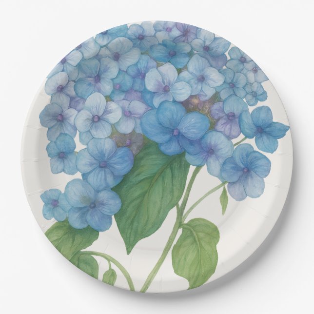 Prato De Papel Blue Hydrangea Garden Party Paper Plate | Elegant  (Frente)