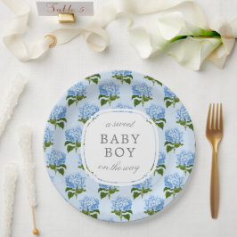 Prato De Papel Blue Hydrangea Padrão Sweet Baby Boy